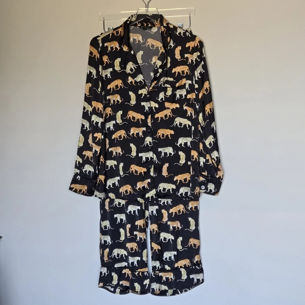 Banana Republic Satin Pajama Set with Safari Animal Print Size M